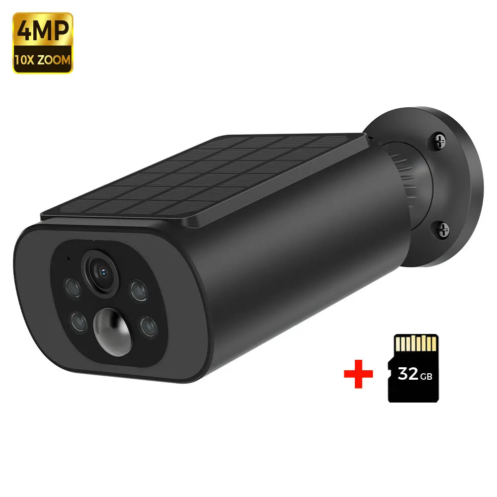 Solar Wireless Security Camera — 2.5K WiFi Outdoor Camera with Color Night Vision — Black with 32G