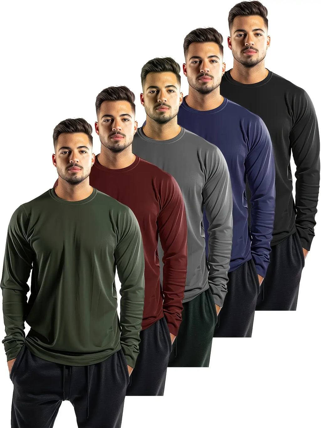 Men's Long Sleeve T-Shirts 5-Pack — Solid Color Crew Neck — image 4