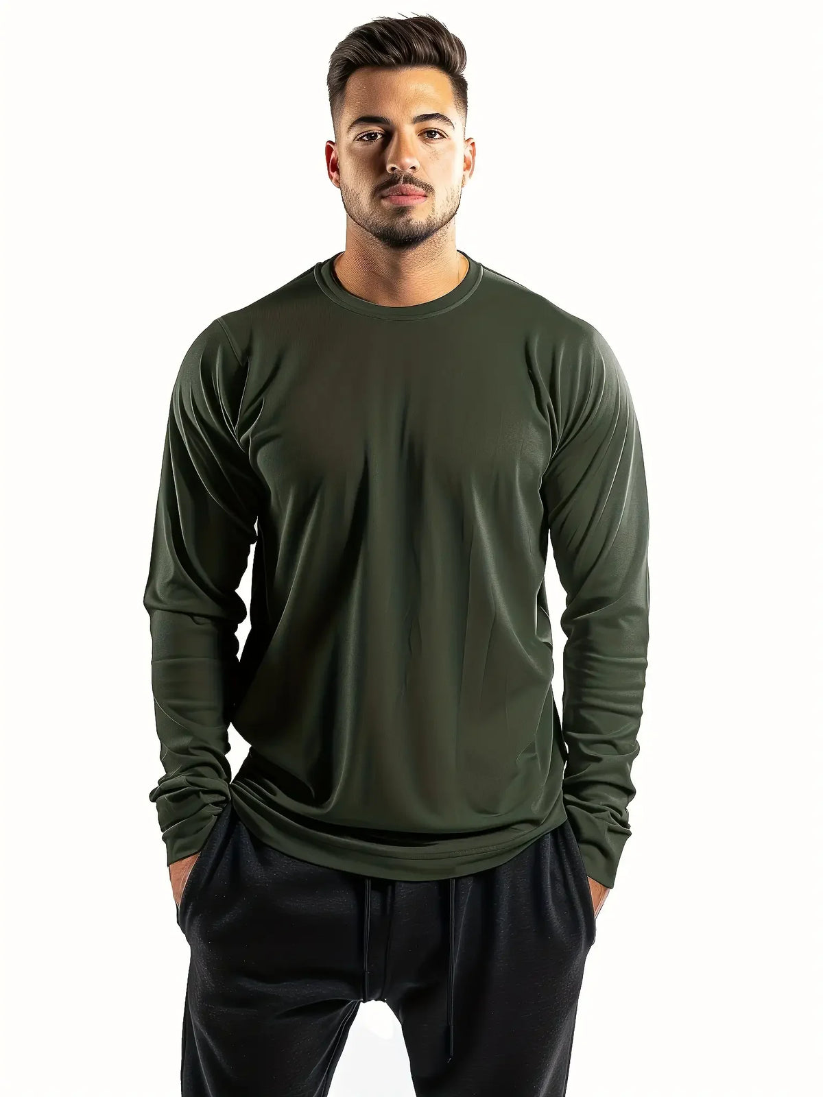 Men's Long Sleeve T-Shirts 5-Pack — Solid Color Crew Neck — image 3