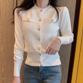Women's Knitted Cardigan Sweater — Long Sleeve Single-Breasted Top — WHITE